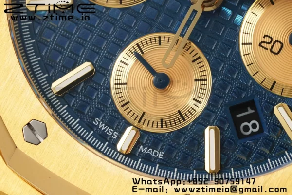 AP Royal Oak Chrono 26331 YG IPF 1:1 Best Edition Blue/YG Dial on YG Bracelet A7750 - Super Clone Watch | 1:1 Best Version