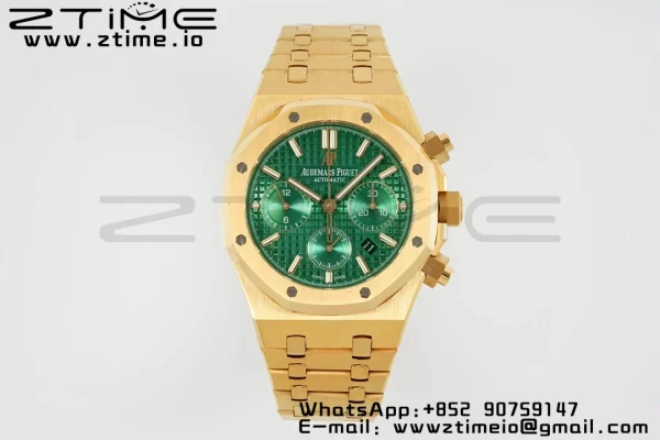 AP Royal Oak Chrono 26331 YG IPF 1:1 Best Edition Green Dial on YG Bracelet A7750 - Super Clone Watch | 1:1 Best Version