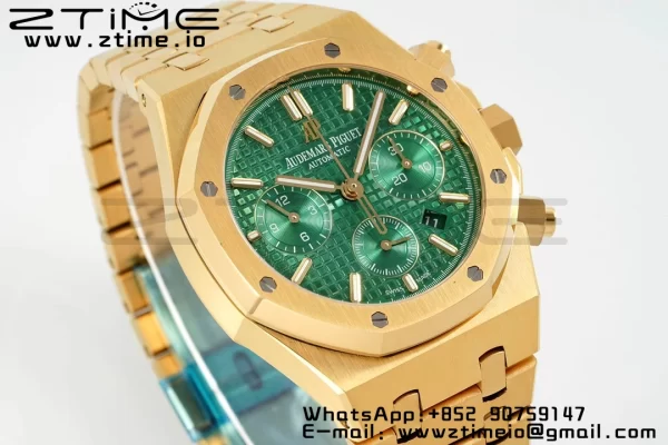 AP Royal Oak Chrono 26331 YG IPF 1:1 Best Edition Green Dial on YG Bracelet A7750 - Super Clone Watch | 1:1 Best Version