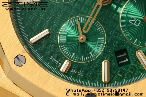 AP Royal Oak Chrono 26331 YG IPF 1:1 Best Edition Green Dial on YG Bracelet A7750 - Super Clone Watch | 1:1 Best Version
