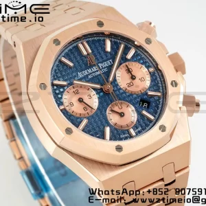 AP Royal Oak Chrono 26331 RG IPF 1:1 Best Edition Cadran albastru/RG pe brățară RG A7750 - Super Clone Watch | 1:1 Best Version
