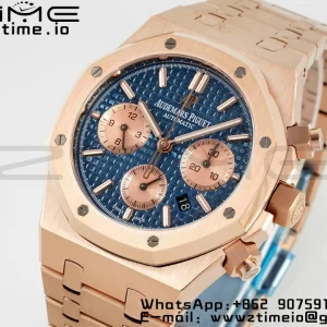 AP Royal Oak Chrono 26331 RG IPF 1:1 Best Edition Cadran albastru/RG pe brățară RG A7750 - Super Clone Watch | 1:1 Best Version