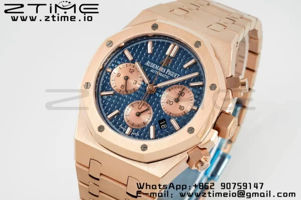 AP Royal Oak Chrono 26331 RG IPF 1:1 Best Edition Cadran albastru/RG pe brățară RG A7750 - Super Clone Watch | 1:1 Best Version