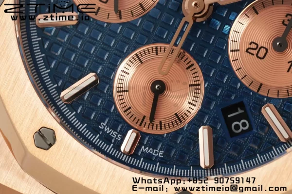 AP Royal Oak Chrono 26331 RG IPF 1:1 Best Edition Cadran albastru/RG pe brățară RG A7750 - Super Clone Watch | 1:1 Best Version