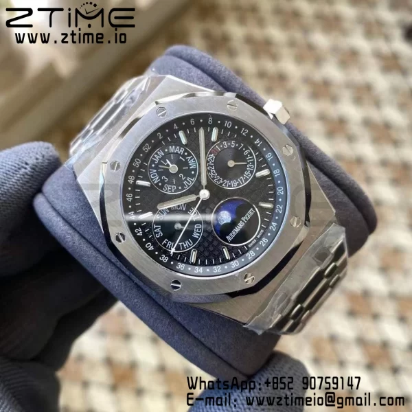 AP Royal Oak 41mm Complicato 26574 SS APSF 1:1 Best Edition Quadrante nero su bracciale SS A5134 (CHS) - Orologio Super Clone | 1:1 Best Version