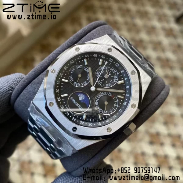 AP Royal Oak 41mm Complicato 26574 SS APSF 1:1 Best Edition Quadrante nero su bracciale SS A5134 (CHS) - Orologio Super Clone | 1:1 Best Version