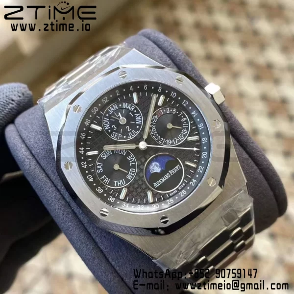 AP Royal Oak 41mm Complicato 26574 SS APSF 1:1 Best Edition Quadrante nero su bracciale SS A5134 (CHS) - Orologio Super Clone | 1:1 Best Version