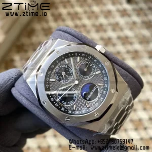 AP Royal Oak 41mm Complicated 26574 SS APSF 1:1 Best Edition Gray/Black Dial on SS Bracelet A5134 (CHS) - Super Clone Watch | 1:1 Best Version