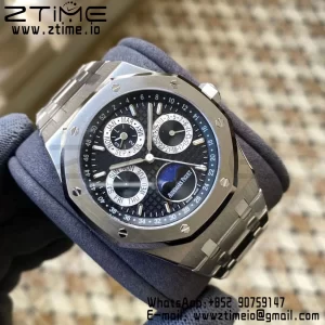 AP Royal Oak 41mm Complicated 26597PT SS APSF 1:1 Best Edition Black/Silver Dial on SS Bracelet A5134 (CHS) - Super Clone Watch | 1:1 Best Version