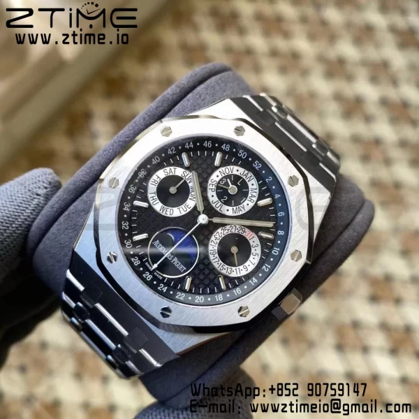 AP Royal Oak 41mm Complicated 26597PT SS APSF 1:1 Best Edition Black/Silver Dial on SS Bracelet A5134 (CHS) - Super Clone Watch | 1:1 Best Version