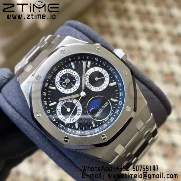 AP Royal Oak 41mm Complicated 26597PT SS APSF 1:1 Best Edition Black/Silver Dial on SS Bracelet A5134 (CHS) - Super Clone Watch | 1:1 Best Version