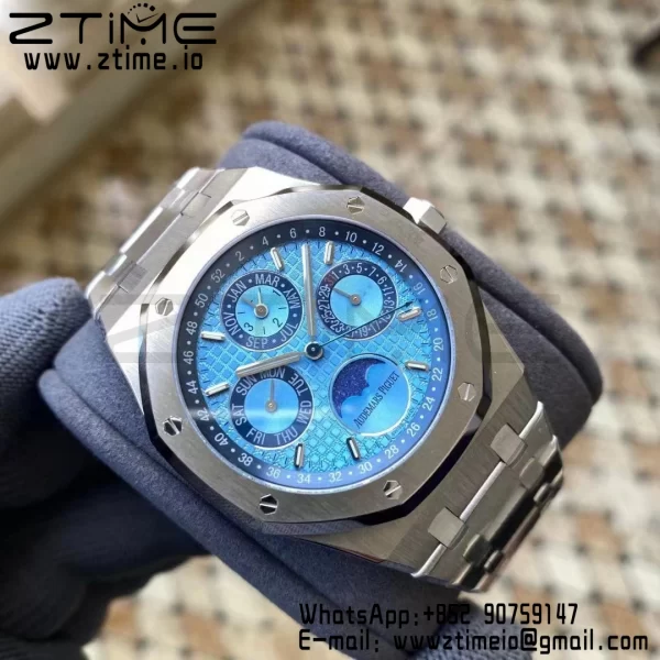AP Royal Oak 41mm Complicated 26574PT SS APSF 1:1 Best Edition Ice Blue Dial on SS Bracelet A5134 (CHS) - Super Clone Watch | 1:1 Best Version