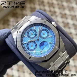 AP Royal Oak 41mm Complicated 26574PT SS APSF 1:1 Best Edition Ice Blue Dial on SS Bracelet A5134 (CHS) - Super Clone Watch | 1:1 Best Version