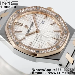 AP Lady Royal Oak 67651 33mm SS/RG ZF 1:1 Best Edition White Dial Diamonds Bezel on SS/RG Bracelet ETA Quartz - Super Clone Watch | 1:1 Best Version