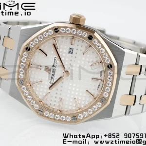AP Lady Royal Oak 67651 33mm SS/RG ZF 1:1 Best Edition White Dial Diamonds Bezel on SS/RG Bracelet ETA Quartz - Super Clone Watch | 1:1 Best Version