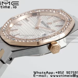 AP Lady Royal Oak 67651 33mm SS/RG ZF 1:1 Best Edition White Dial Diamonds Bezel on SS/RG Bracelet ETA Quartz - Super Clone Watch | 1:1 Best Version