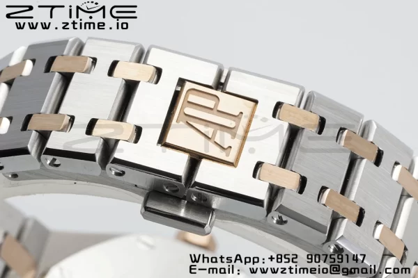 AP Lady Royal Oak 67651 33mm SS/RG ZF 1:1 Best Edition White Dial Diamonds Bezel on SS/RG Bracelet ETA Quartz - Super Clone Watch | 1:1 Best Version