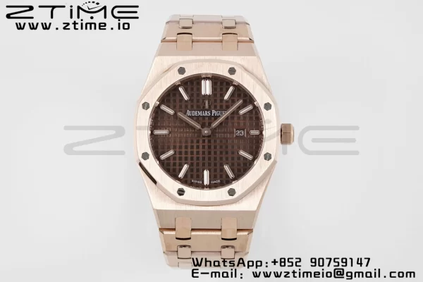 AP Lady Royal Oak 67650 33mm RG ZF 1:1 Best Edition Brown Dial on RG Bracelet ETA Quartz - Super Clone Watch | 1:1 Best Version