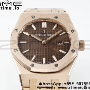 AP Lady Royal Oak 67650 33mm RG ZF 1:1 Best Edition Brown Dial on RG Bracelet ETA Quartz - Super Clone Watch | 1:1 Best Version