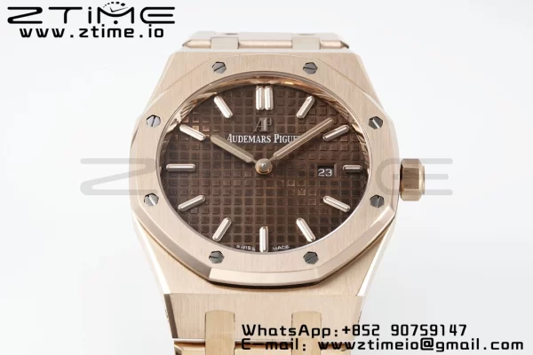 AP Lady Royal Oak 67650 33mm RG ZF 1:1 Best Edition Brown Dial on RG Bracelet ETA Quartz - Super Clone Watch | 1:1 Best Version