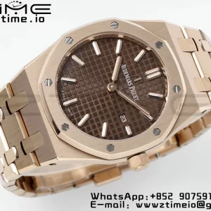 AP Lady Royal Oak 67650 33mm RG ZF 1:1 Best Edition Brown Dial on RG Bracelet ETA Quartz - Super Clone Watch | 1:1 Best Version