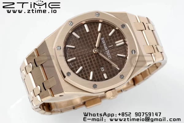 AP Lady Royal Oak 67650 33mm RG ZF 1:1 Best Edition Brown Dial on RG Bracelet ETA Quartz - Super Clone Watch | 1:1 Best Version