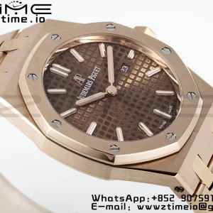 AP Lady Royal Oak 67650 33mm RG ZF 1:1 Best Edition Brown Dial on RG Bracelet ETA Quartz - Super Clone Watch | 1:1 Best Version