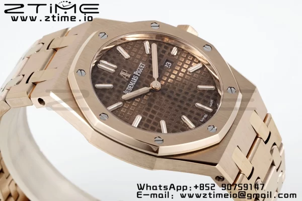 AP Lady Royal Oak 67650 33mm RG ZF 1:1 Best Edition Brown Dial on RG Bracelet ETA Quartz - Super Clone Watch | 1:1 Best Version