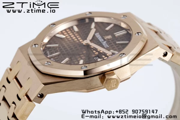 AP Lady Royal Oak 67650 33mm RG ZF 1:1 Best Edition Brown Dial on RG Bracelet ETA Quartz - Super Clone Watch | 1:1 Best Version