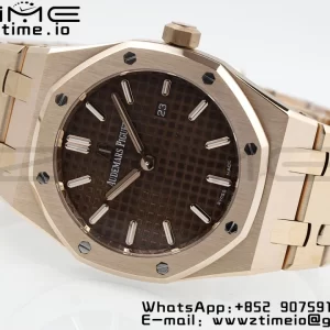 AP Lady Royal Oak 67650 33mm RG ZF 1:1 Best Edition Brown Dial on RG Bracelet ETA Quartz - Super Clone Watch | 1:1 Best Version