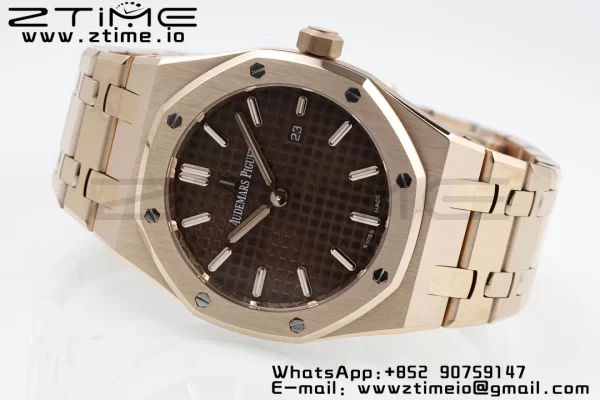 AP Lady Royal Oak 67650 33mm RG ZF 1:1 Best Edition Brown Dial on RG Bracelet ETA Quartz - Super Clone Watch | 1:1 Best Version