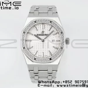AP Lady Royal Oak 67651 33mm SS ZF 1:1 Best Edition White Dial Diamonds Bezel on SS Bracelet ETA Quartz - Super Clone Watch | 1:1 Best Version