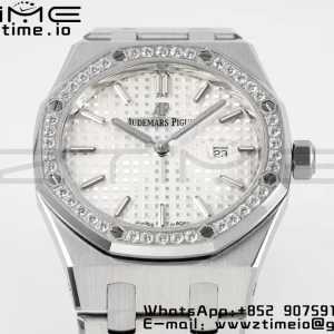 AP Lady Royal Oak 67651 33mm SS ZF 1:1 Best Edition White Dial Diamonds Bezel on SS Bracelet ETA Quartz - Super Clone Watch | 1:1 Best Version