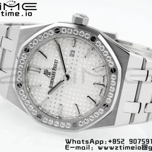 AP Lady Royal Oak 67651 33mm SS ZF 1:1 Best Edition White Dial Diamonds Bezel on SS Bracelet ETA Quartz - Super Clone Watch | 1:1 Best Version