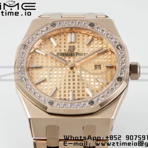 AP Lady Royal Oak 67651 33mm RG ZF 1:1 Best Edition Quadrante RG Lunetta con diamanti su bracciale RG Quarzo ETA - Orologio Super Clone | 1:1 Best Version