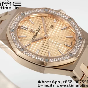 AP Lady Royal Oak 67651 33mm RG ZF 1:1 Best Edition Quadrante RG Lunetta con diamanti su bracciale RG Quarzo ETA - Orologio Super Clone | 1:1 Best Version