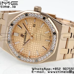 AP Lady Royal Oak 67651 33mm RG ZF 1:1 Best Edition Quadrante RG Lunetta con diamanti su bracciale RG Quarzo ETA - Orologio Super Clone | 1:1 Best Version