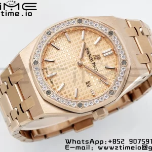 AP Lady Royal Oak 67651 33mm RG ZF 1:1 Best Edition Quadrante RG Lunetta con diamanti su bracciale RG Quarzo ETA - Orologio Super Clone | 1:1 Best Version