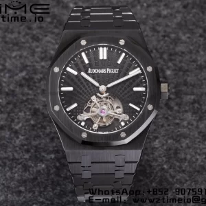 AP Royal Oak PVD Tourbillon R8F Best Edition Black Sunburst Tapisserie Dial on PVD Bracelet V3 - Super Clone Watch | 1:1 Best Version