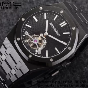 AP Royal Oak PVD Tourbillon R8F Mejor Edición Esfera Negra Sunburst Tapisserie con Brazalete de PVD V3 - Reloj Super Clon | 1:1 Mejor Versión