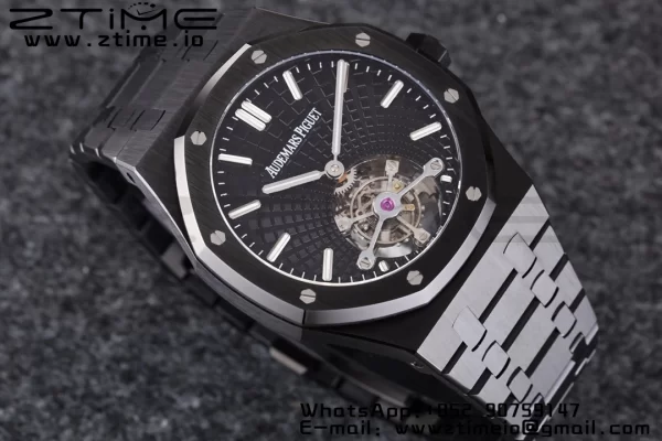 AP Royal Oak PVD Tourbillon R8F Mejor Edición Esfera Negra Sunburst Tapisserie con Brazalete de PVD V3 - Reloj Super Clon | 1:1 Mejor Versión