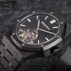 AP Royal Oak PVD Tourbillon R8F Mejor Edición Esfera Negra Sunburst Tapisserie con Brazalete de PVD V3 - Reloj Super Clon | 1:1 Mejor Versión