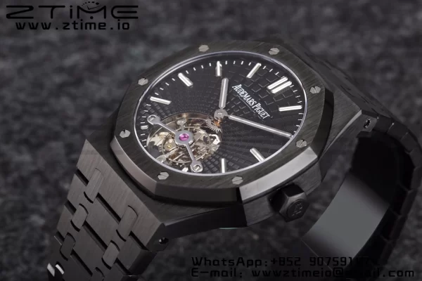 AP Royal Oak PVD Tourbillon R8F Mejor Edición Esfera Negra Sunburst Tapisserie con Brazalete de PVD V3 - Reloj Super Clon | 1:1 Mejor Versión