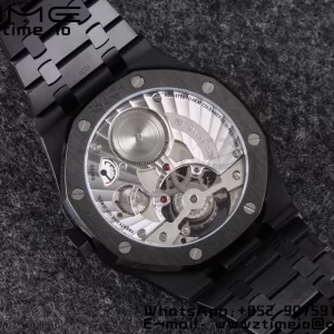 AP Royal Oak PVD Tourbillon R8F Mejor Edición Esfera Negra Sunburst Tapisserie con Brazalete de PVD V3 - Reloj Super Clon | 1:1 Mejor Versión