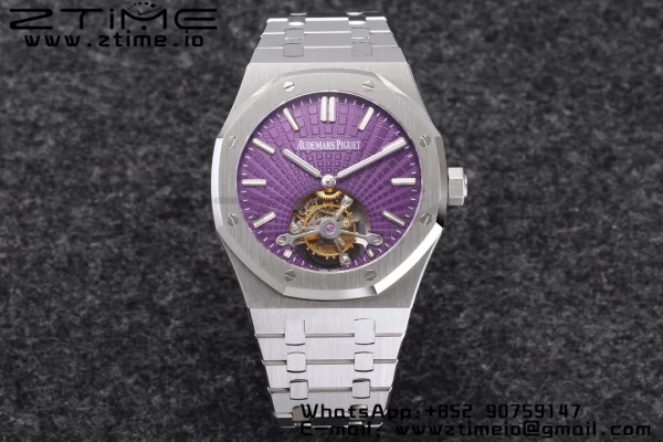 AP Royal Oak 2018 SIHH SS Tourbillon R8F Purple Sunburst Tapisserie Dial on SS Bracelet V3 - Super Clone Watch | 1:1 Best Version