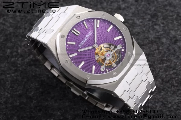 AP Royal Oak 2018 SIHH SS Tourbillon R8F Purple Sunburst Tapisserie Dial on SS Bracelet V3 - Super Clone Watch | 1:1 Best Version