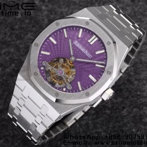 AP Royal Oak 2018 SIHH SS Tourbillon R8F Purple Sunburst Tapisserie Dial on SS Bracelet V3 - Super Clone Watch | 1:1 Best Version