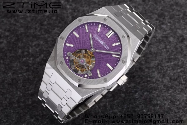 AP Royal Oak 2018 SIHH SS Tourbillon R8F Purple Sunburst Tapisserie Dial on SS Bracelet V3 - Super Clone Watch | 1:1 Best Version