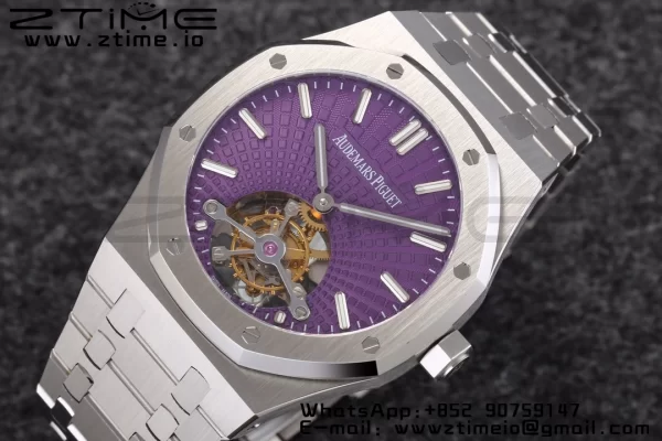 AP Royal Oak 2018 SIHH SS Tourbillon R8F Purple Sunburst Tapisserie Dial on SS Bracelet V3 - Super Clone Watch | 1:1 Best Version