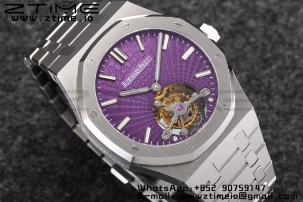 AP Royal Oak 2018 SIHH SS Tourbillon R8F Purple Sunburst Tapisserie Dial on SS Bracelet V3 - Super Clone Watch | 1:1 Best Version